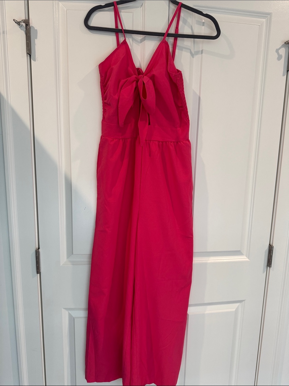 Source Unknown Hot Pink Tie-Front Wide-Leg Jumpsuit